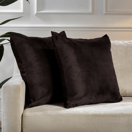 Matte Velvet Cushion Covers Set of 2 Hidden Zipper - Dark Brown