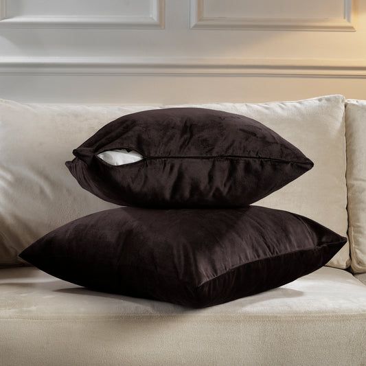 Matte Velvet Cushion Covers Set of 2 Hidden Zipper - Dark Brown