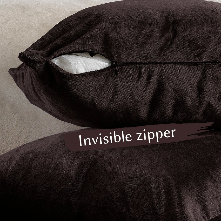 Matte Velvet Cushion Covers Set of 2 Hidden Zipper - Dark Brown