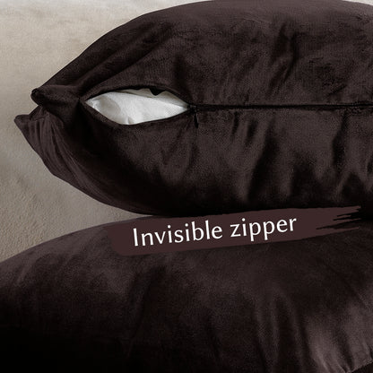 Matte Velvet Cushion Covers Set of 2 Hidden Zipper - Dark Brown