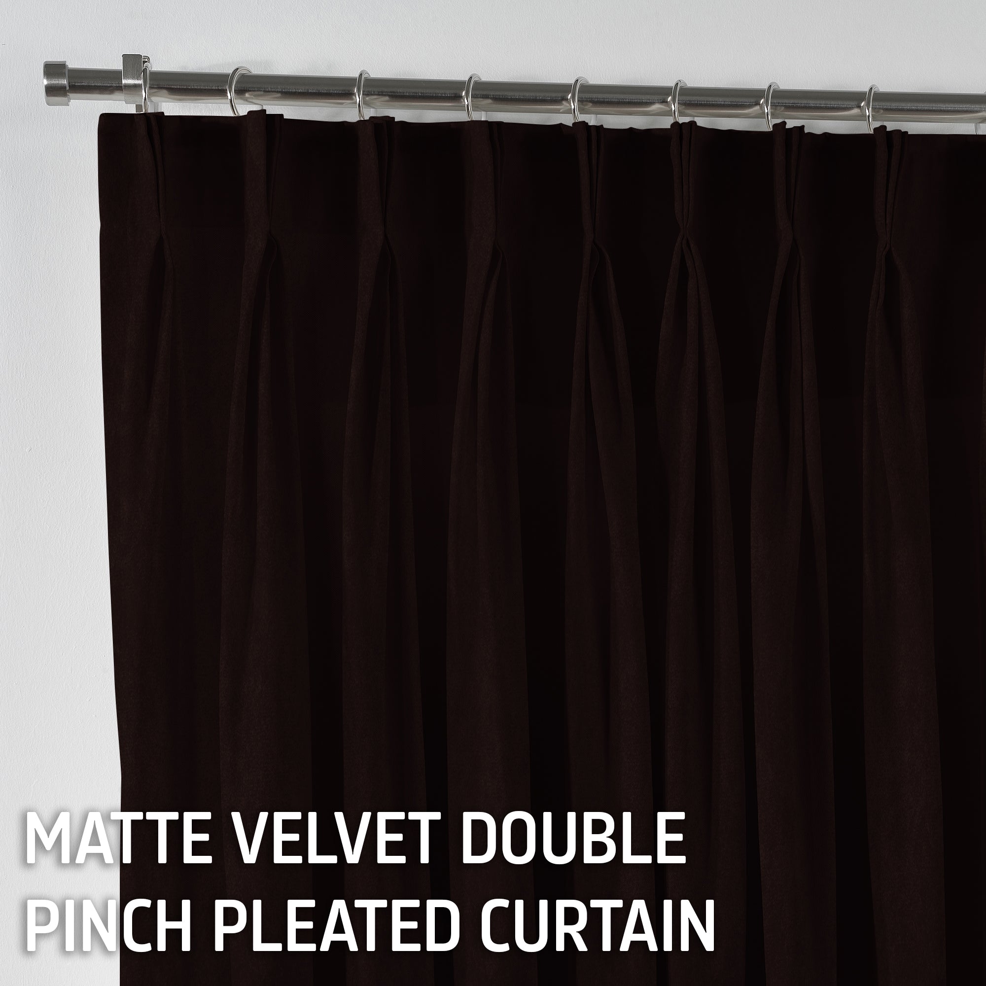 Matte Velvet Pinch Pleated Curtain Single Panel - Dark Brown