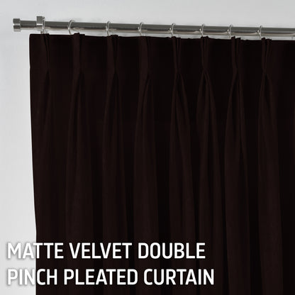 Matte Velvet Pinch Pleated Curtain Single Panel - Dark Brown