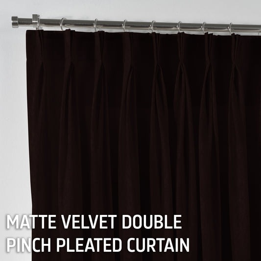 Matte Velvet Pinch Pleated Curtain Single Panel - Dark Brown