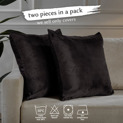 Matte Velvet Cushion Covers Set of 2 Hidden Zipper - Dark Chocolate