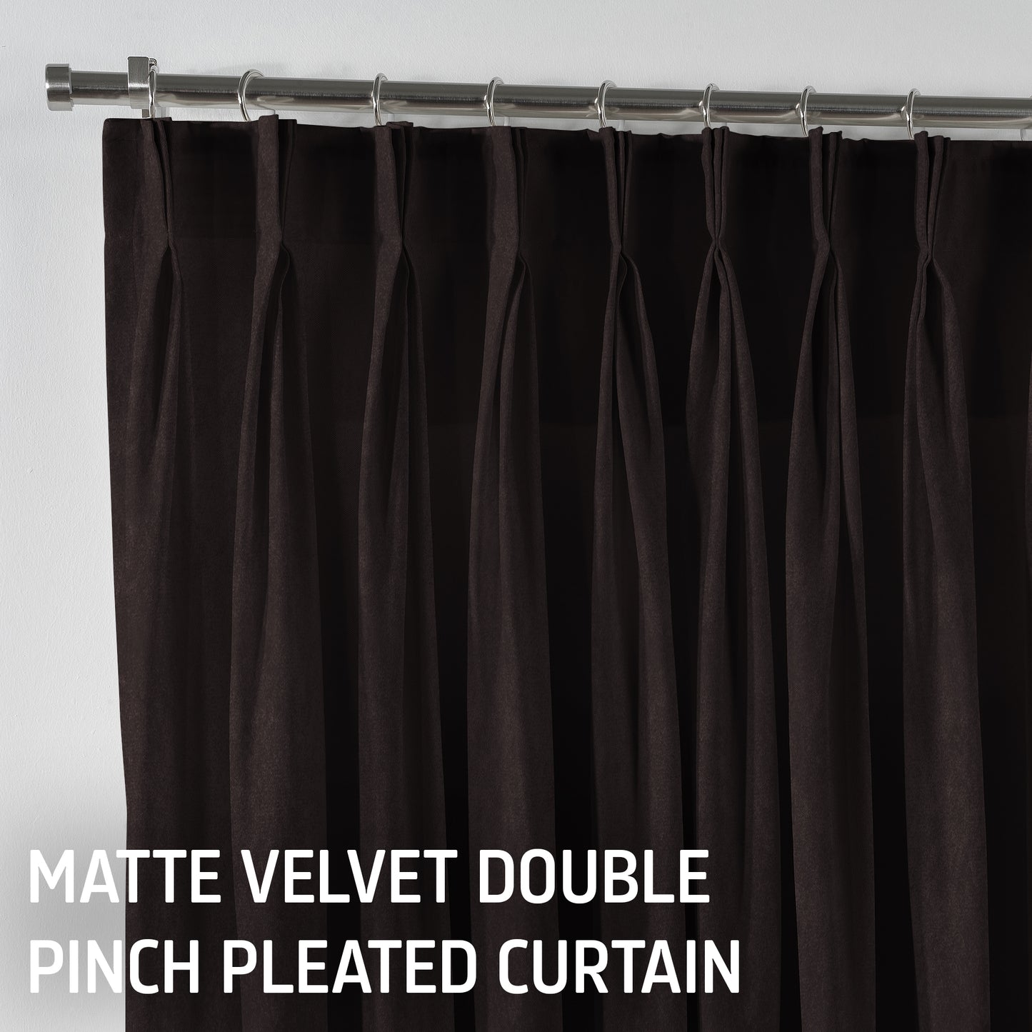Matte Velvet Pinch Pleated Curtain Single Panel - Dark Chocolate