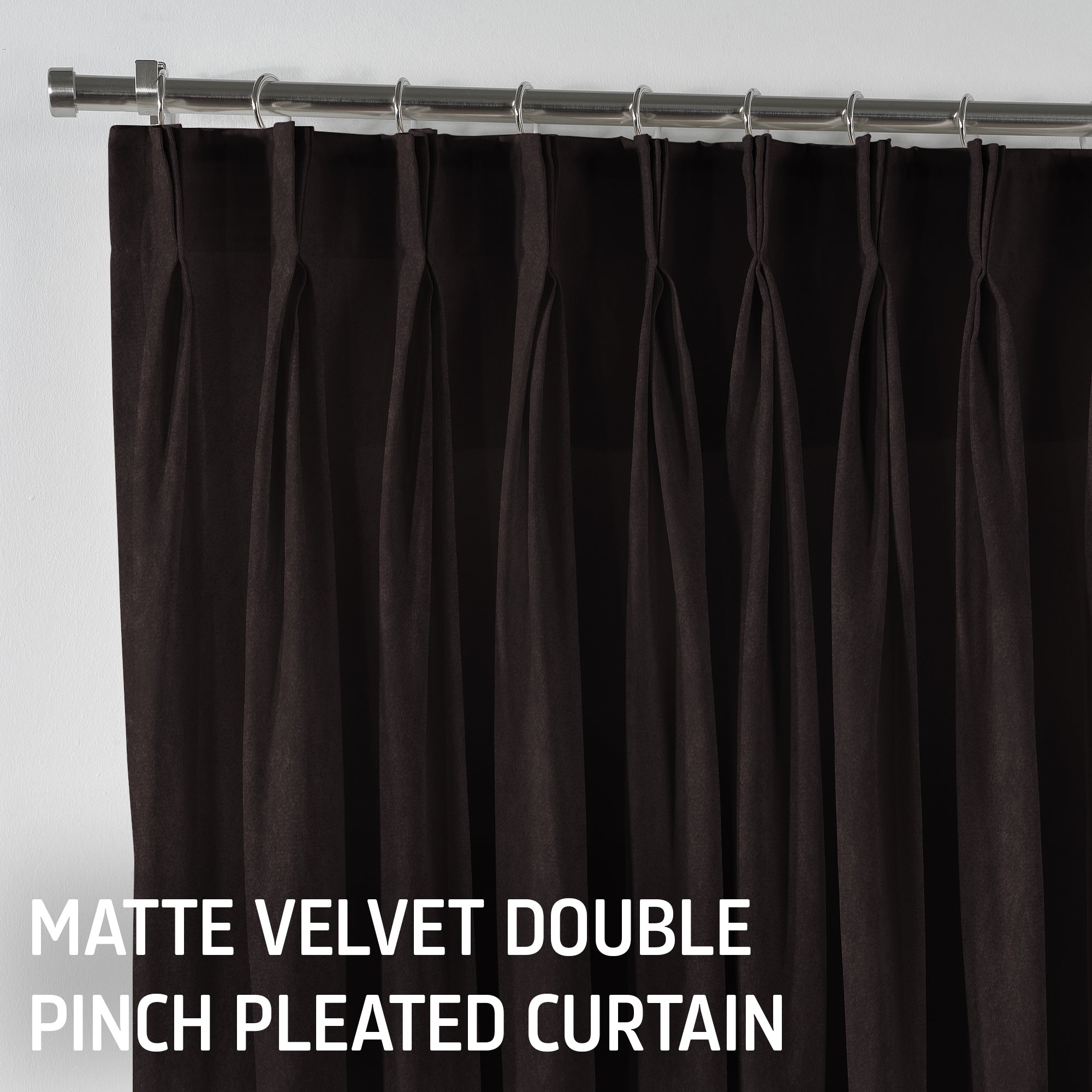 Matte Velvet Pinch Pleated Curtain Single Panel - Dark Chocolate