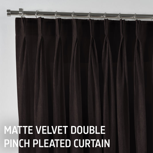 Matte Velvet Pinch Pleated Curtain Single Panel - Dark Chocolate