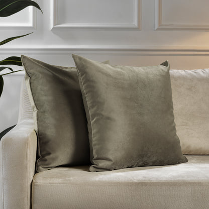 Matte Velvet Cushion Covers Set of 2 Hidden Zipper - Khaki Green