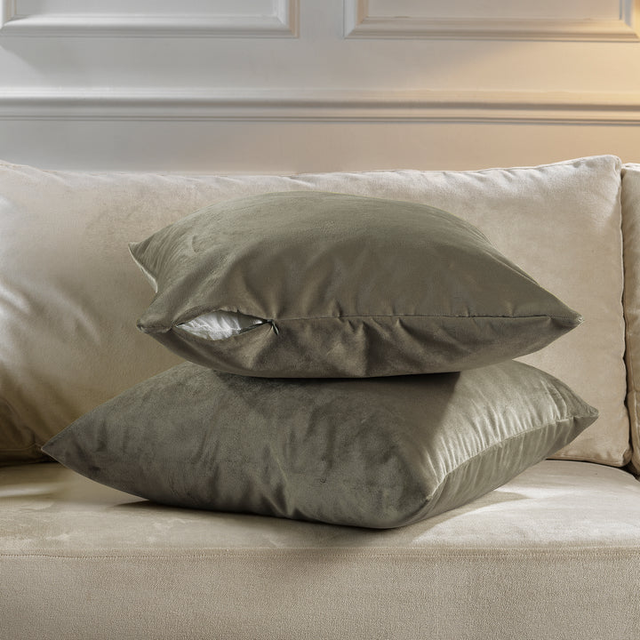 Matte Velvet Cushion Covers Set of 2 Hidden Zipper - Khaki Green