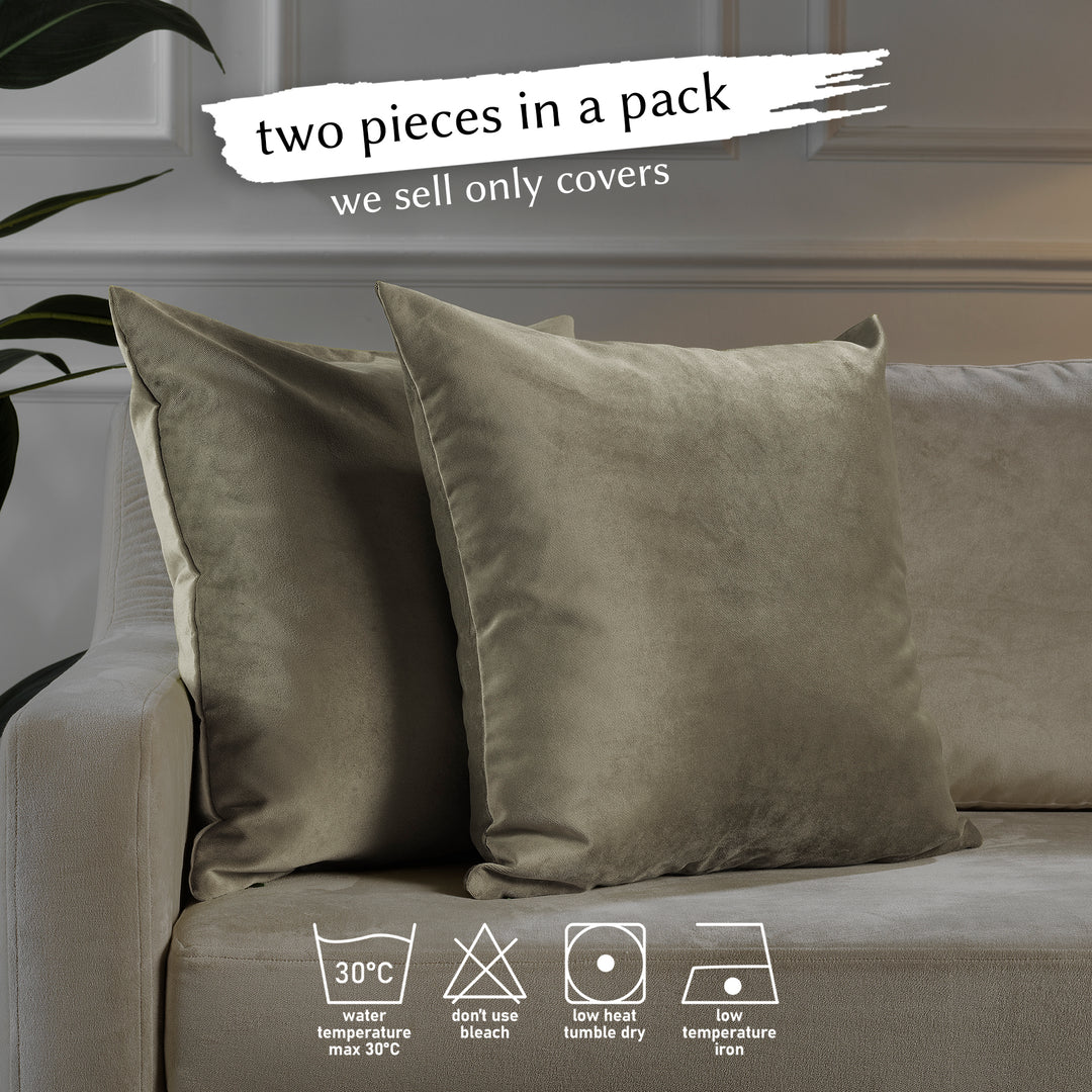 Matte Velvet Cushion Covers Set of 2 Hidden Zipper - Khaki Green