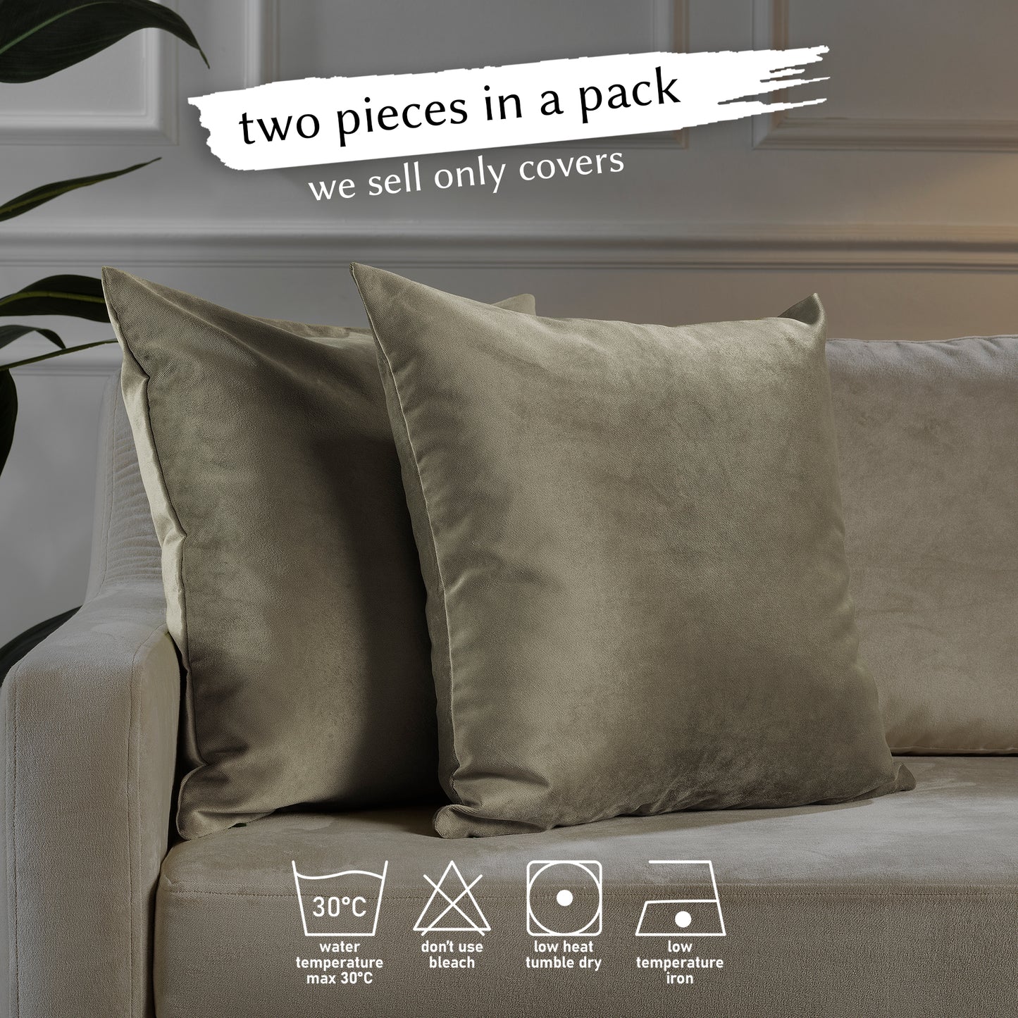 Matte Velvet Cushion Covers Set of 2 Hidden Zipper - Khaki Green