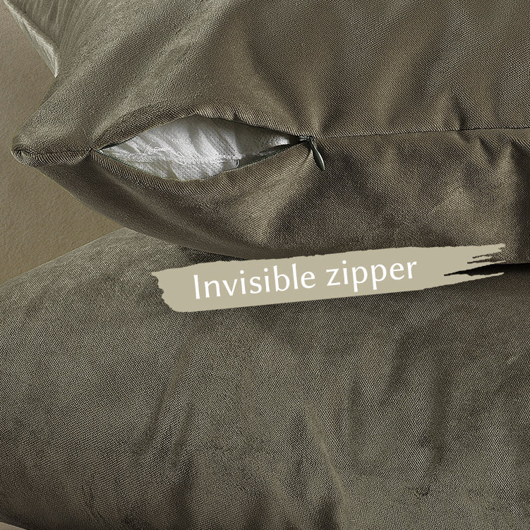 Matte Velvet Cushion Covers Set of 2 Hidden Zipper - Khaki Green