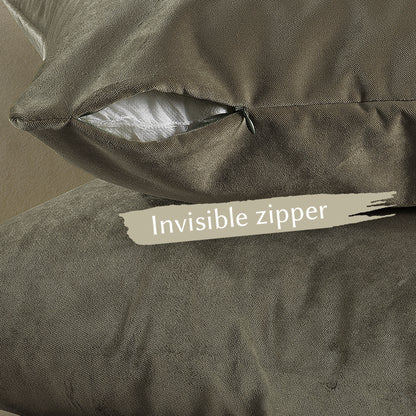 Matte Velvet Cushion Covers Set of 2 Hidden Zipper - Khaki Green
