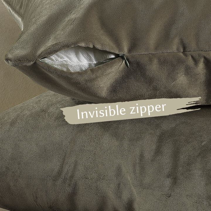 Matte Velvet Cushion Covers Set of 2 Hidden Zipper - Khaki Green