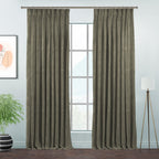 Matte Velvet Pinch Pleated Curtain Single Panel - Khaki Green