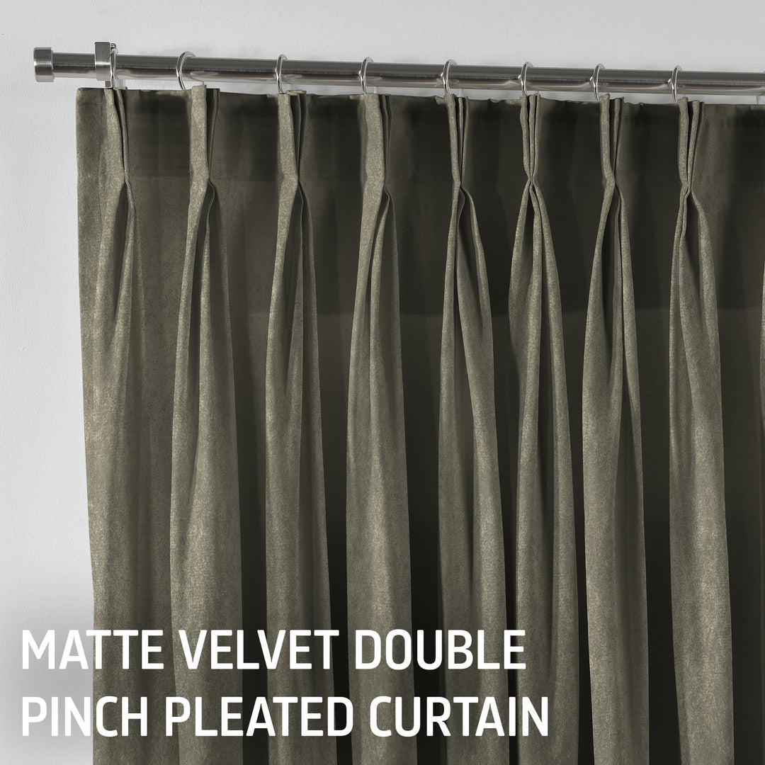 Matte Velvet Pinch Pleated Curtain Single Panel - Khaki Green