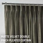 Matte Velvet Pinch Pleated Curtain Single Panel - Khaki Green