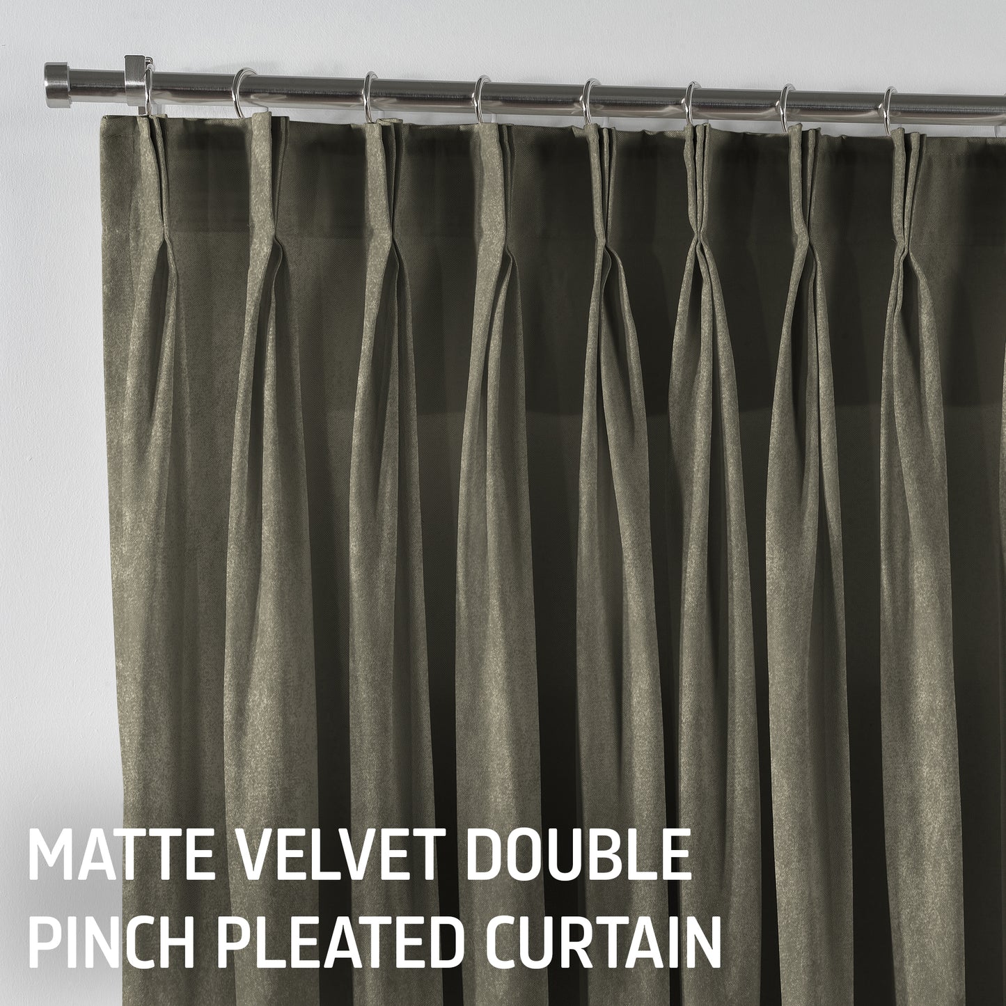 Matte Velvet Pinch Pleated Curtain Single Panel - Khaki Green