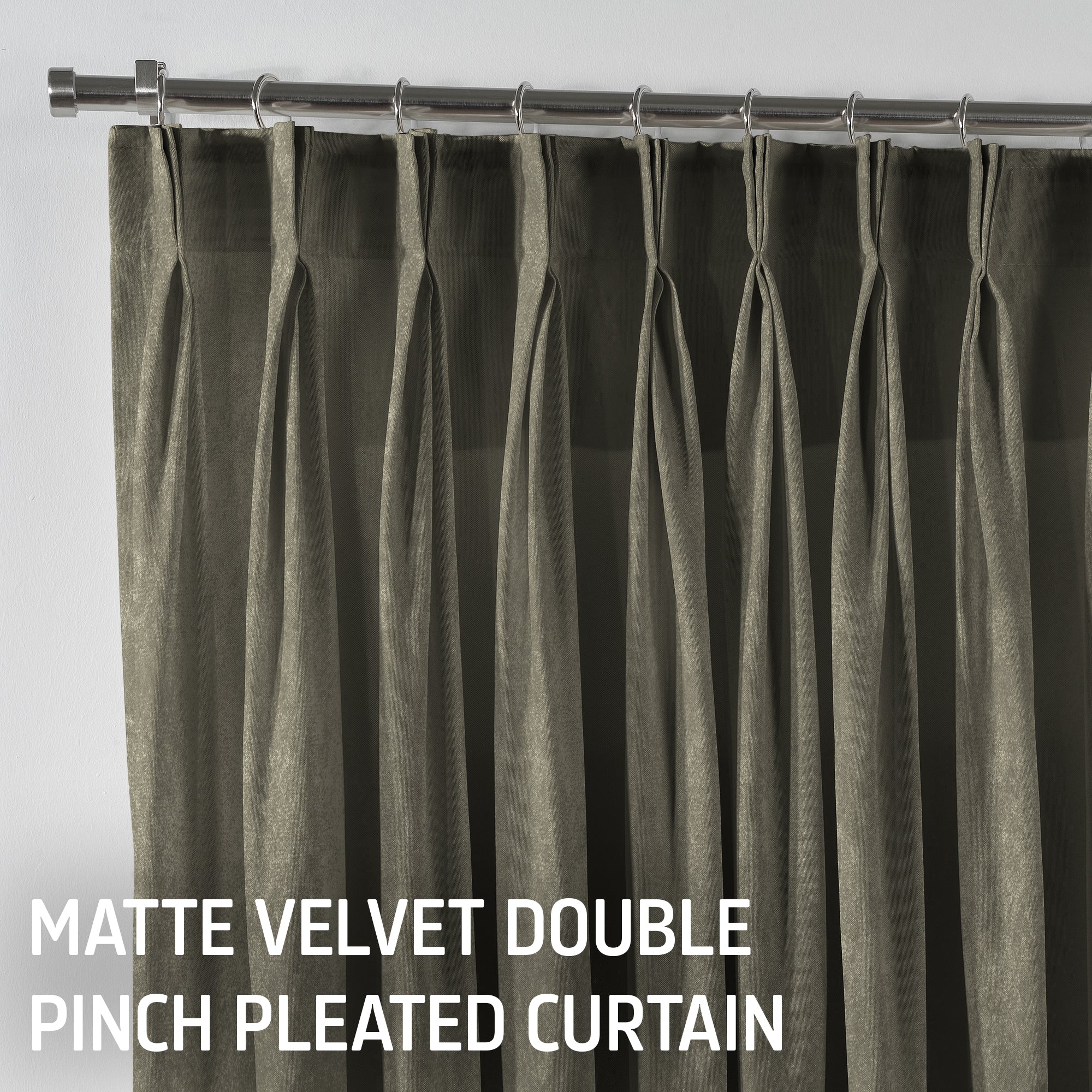 Matte Velvet Pinch Pleated Curtain Single Panel - Khaki Green