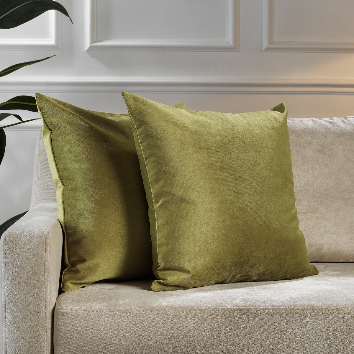 Matte Velvet Cushion Covers Set of 2 Hidden Zipper - Olive