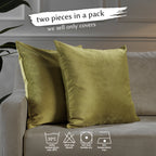 Matte Velvet Cushion Covers Set of 2 Hidden Zipper - Olive