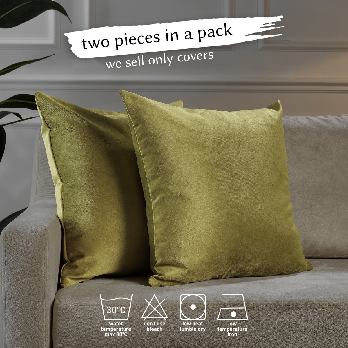 Matte Velvet Cushion Covers Set of 2 Hidden Zipper - Olive