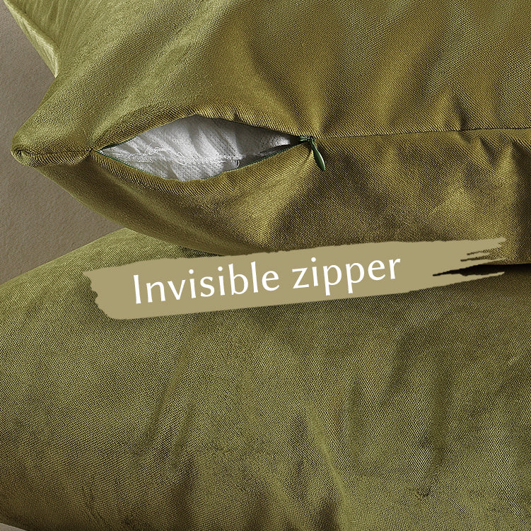 Matte Velvet Cushion Covers Set of 2 Hidden Zipper - Olive