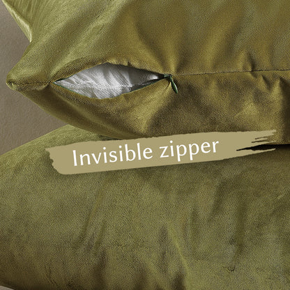 Matte Velvet Cushion Covers Set of 2 Hidden Zipper - Olive
