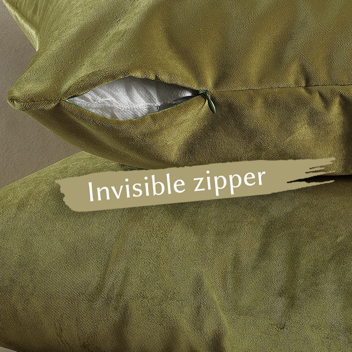 Matte Velvet Cushion Covers Set of 2 Hidden Zipper - Olive