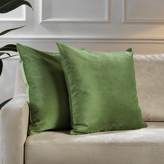 Matte Velvet Cushion Covers Set of 2 Hidden Zipper - Olivine
