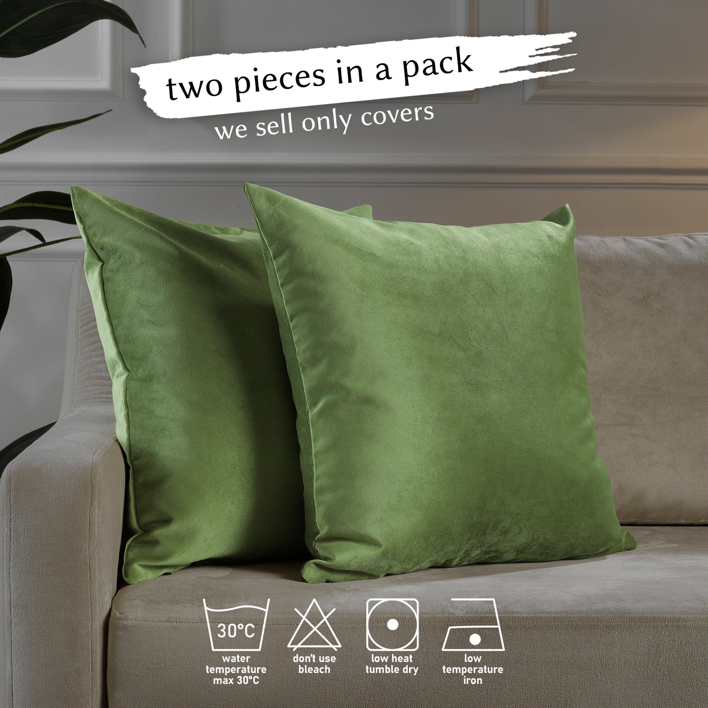 Matte Velvet Cushion Covers Set of 2 Hidden Zipper - Olivine