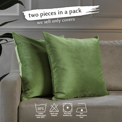 Matte Velvet Cushion Covers Set of 2 Hidden Zipper - Olivine