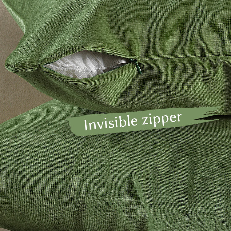 Matte Velvet Cushion Covers Set of 2 Hidden Zipper - Olivine
