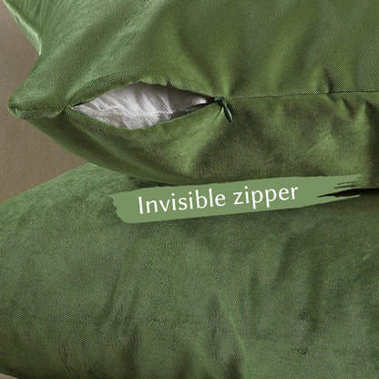 Matte Velvet Cushion Covers Set of 2 Hidden Zipper - Olivine