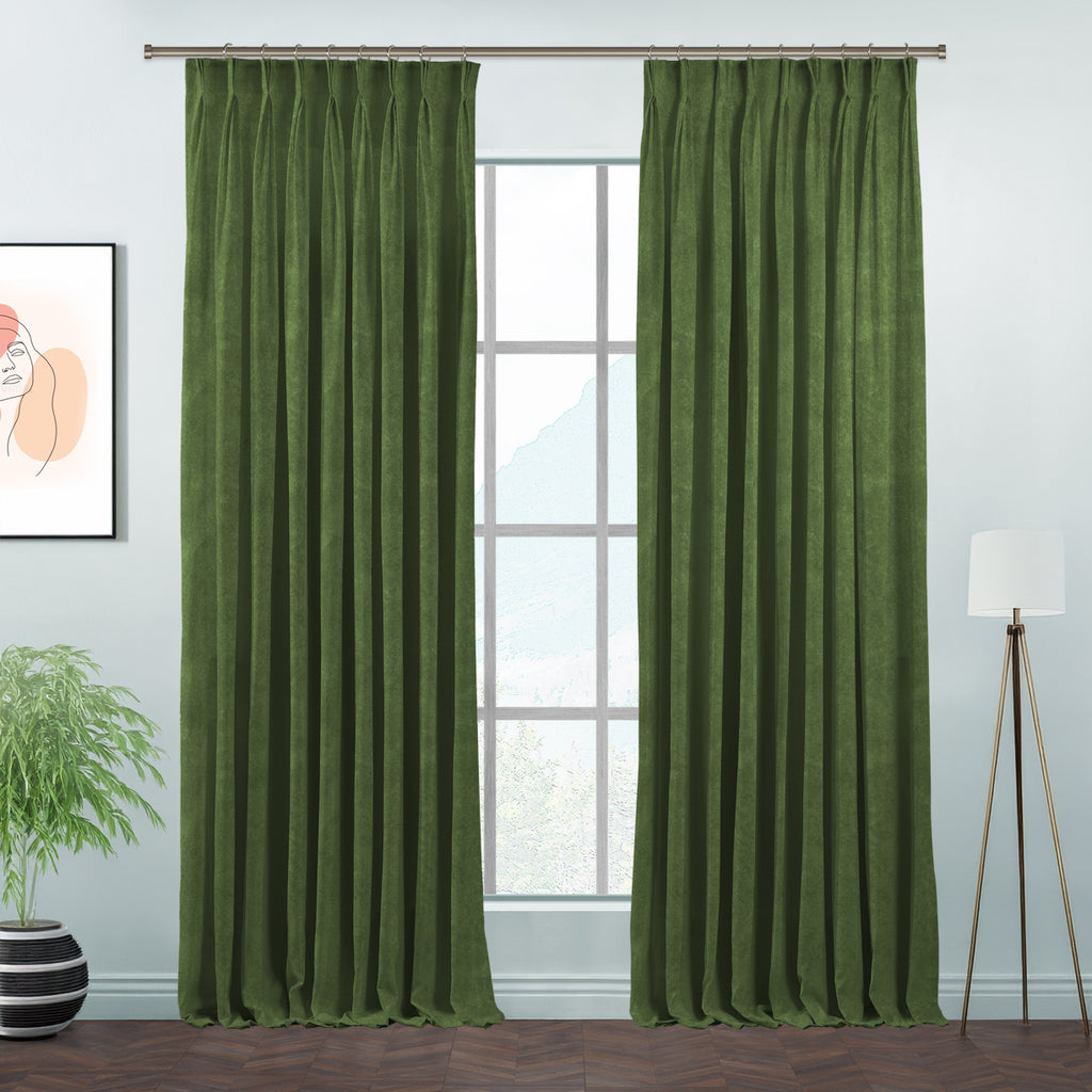 Matte Velvet Pinch Pleated Curtain Single Panel - Olivine