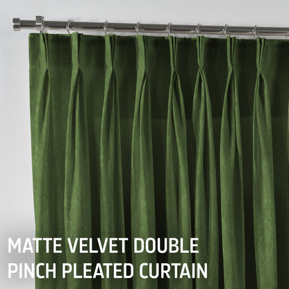 Matte Velvet Pinch Pleated Curtain Single Panel - Olivine