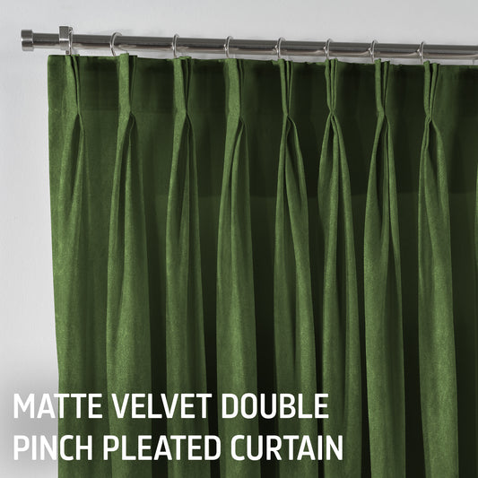 Matte Velvet Pinch Pleated Curtain Single Panel - Olivine