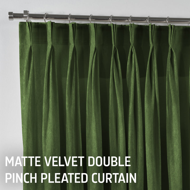Matte Velvet Pinch Pleated Curtain Single Panel - Olivine