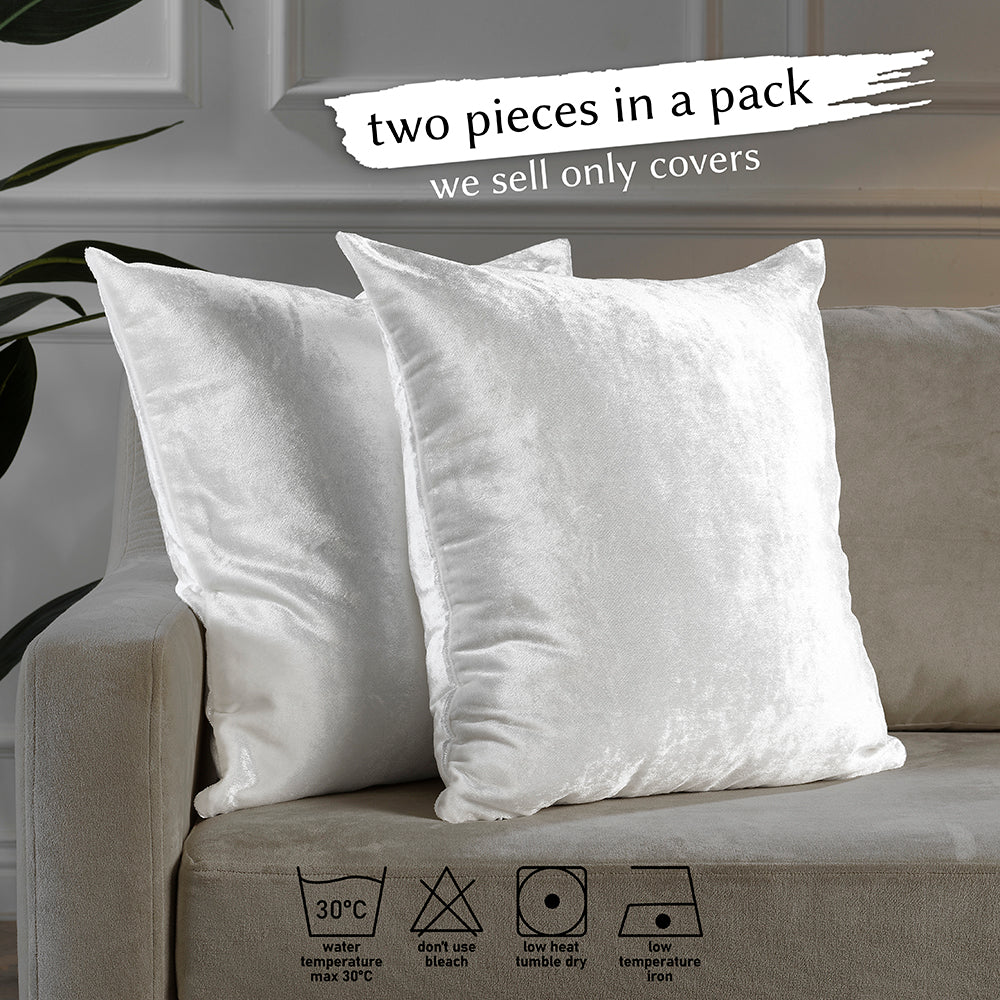 Shiny Velvet Cushion Covers Set of 2 Hidden Zipper - White