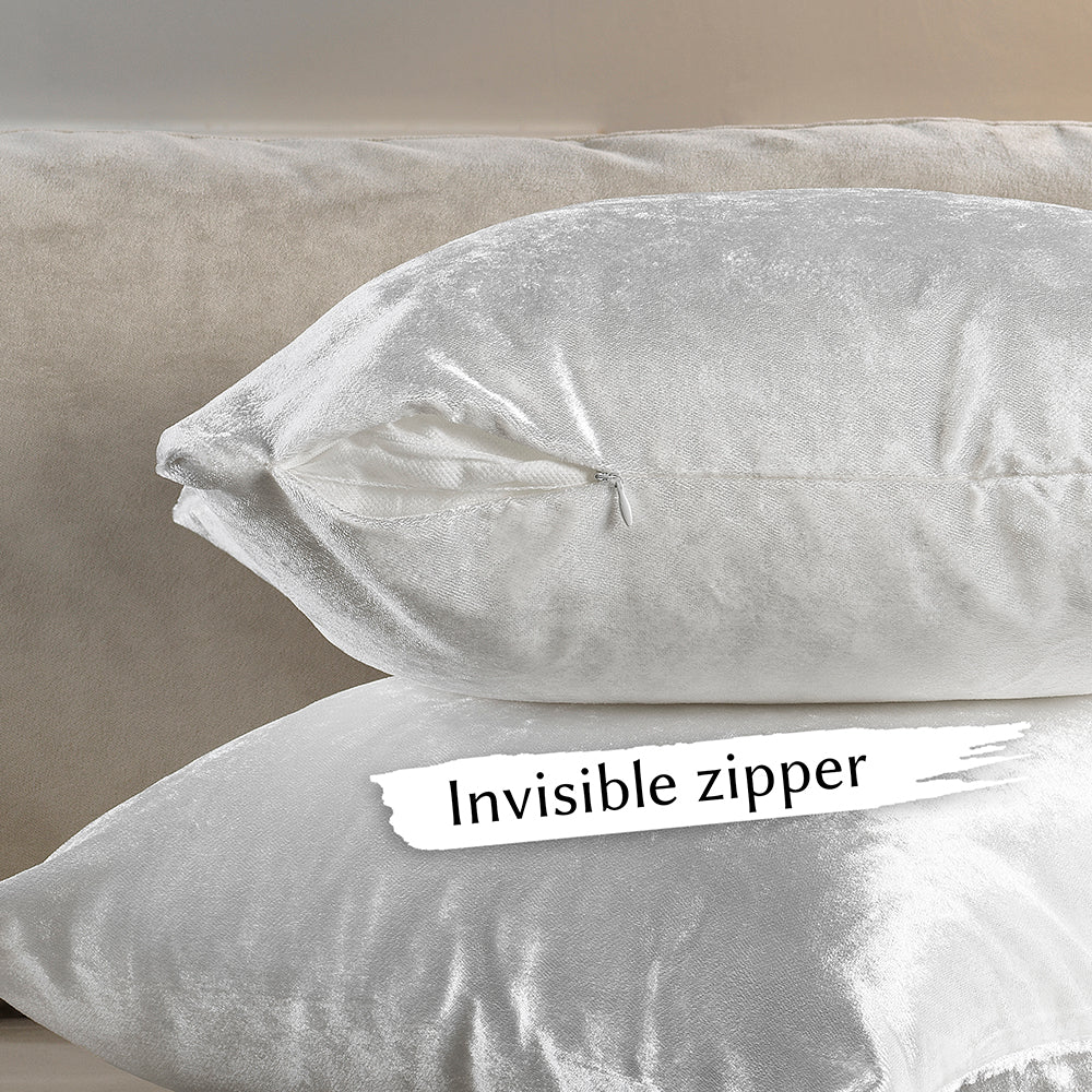 Shiny Velvet Cushion Covers Set of 2 Hidden Zipper - White
