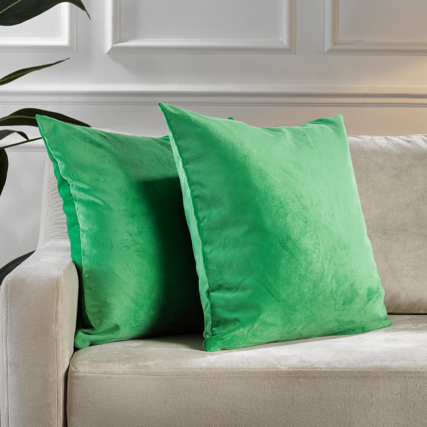 Matte Velvet Cushion Covers Set of 2 Hidden Zipper - Spring Green