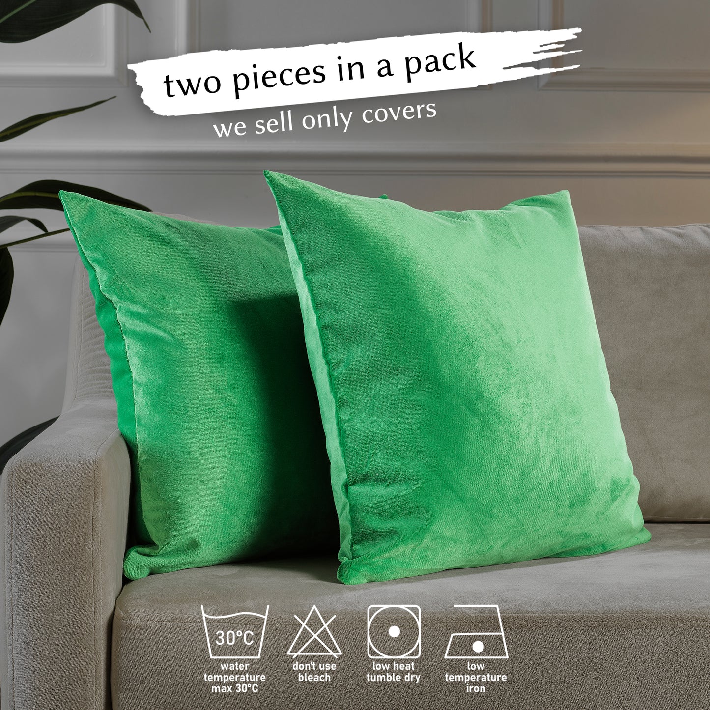 Matte Velvet Cushion Covers Set of 2 Hidden Zipper - Spring Green