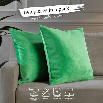 Matte Velvet Cushion Covers Set of 2 Hidden Zipper - Spring Green