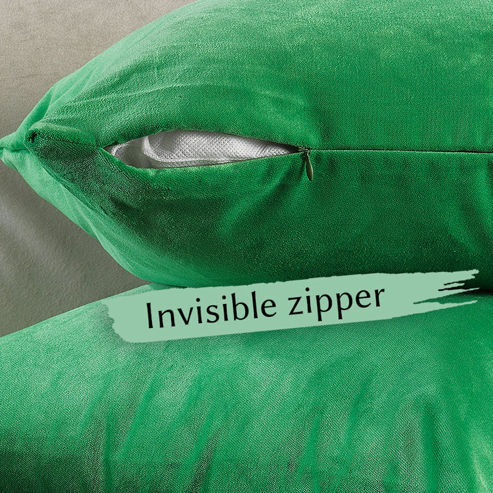 Matte Velvet Cushion Covers Set of 2 Hidden Zipper - Spring Green