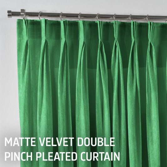 Matte Velvet Pinch Pleated Curtain Single Panel - Spring Green