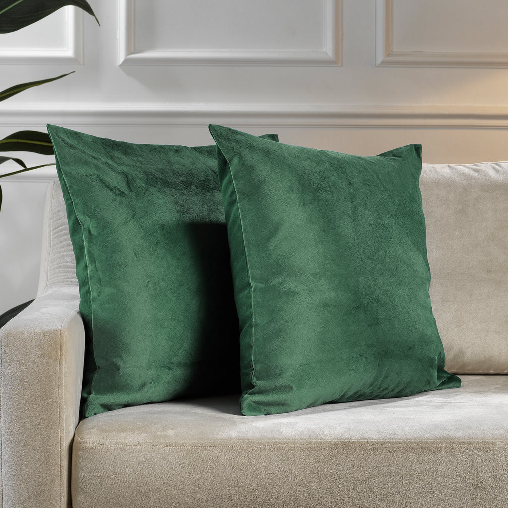 Matte Velvet Cushion Covers Set of 2 Hidden Zipper - Bottle Green