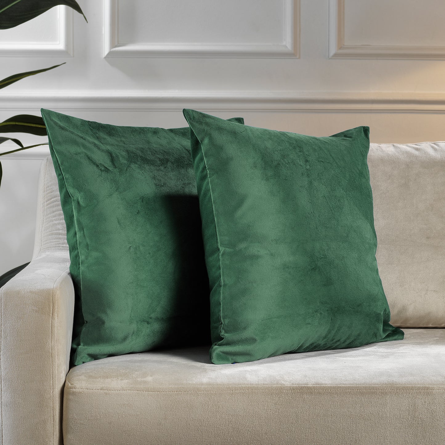 Matte Velvet Cushion Covers Set of 2 Hidden Zipper - Bottle Green