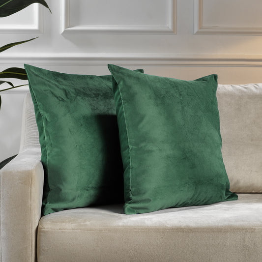 Matte Velvet Cushion Covers Set of 2 Hidden Zipper - Bottle Green