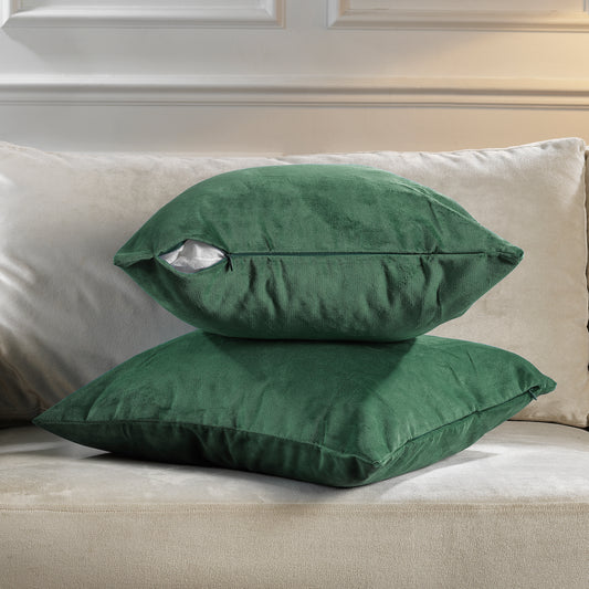 Matte Velvet Cushion Covers Set of 2 Hidden Zipper - Bottle Green