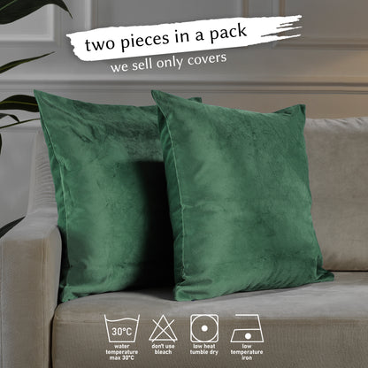 Matte Velvet Cushion Covers Set of 2 Hidden Zipper - Bottle Green
